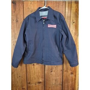Firestone Pinstripe Work Jacket Navy Blue White Zip Up Men's L